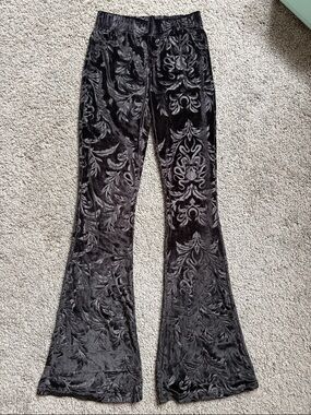 Black Burnout Velvet Flared Pants